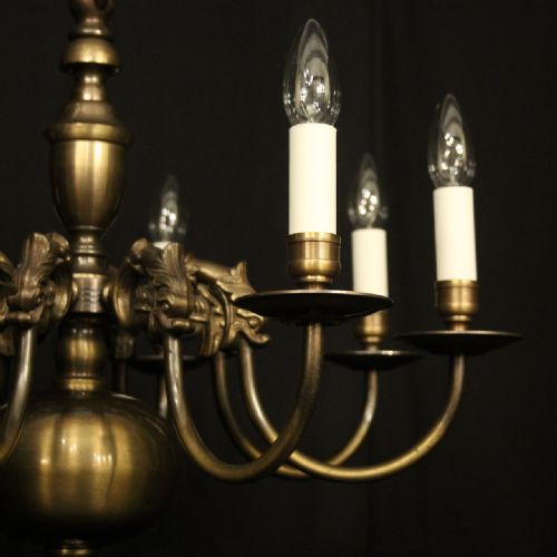 FLEMISH OXIDISED BRASS 8 ARM ANTIQUE CHANDELIER - ADDITIONAL PHOTO 2