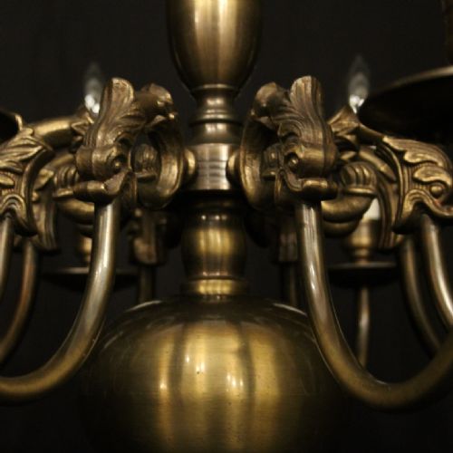FLEMISH OXIDISED BRASS 8 ARM ANTIQUE CHANDELIER - ADDITIONAL PHOTO 3