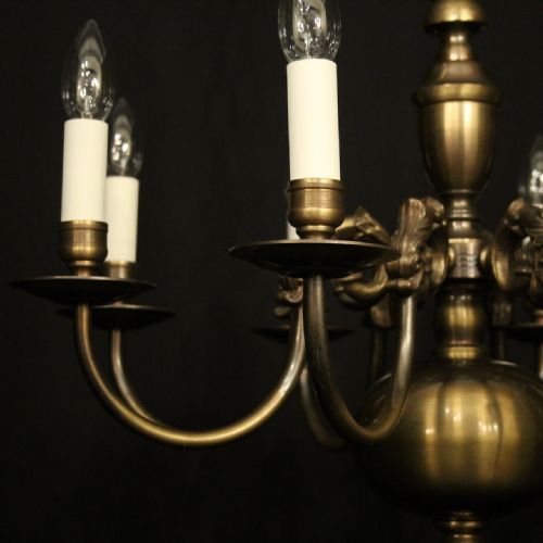 FLEMISH OXIDISED BRASS 8 ARM ANTIQUE CHANDELIER - ADDITIONAL PHOTO 4