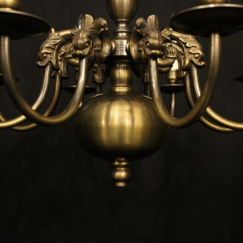 FLEMISH OXIDISED BRASS 8 ARM ANTIQUE CHANDELIER - ADDITIONAL PHOTO 5