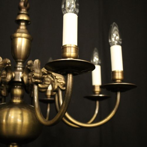 FLEMISH OXIDISED BRASS 8 ARM ANTIQUE CHANDELIER - ADDITIONAL PHOTO 6