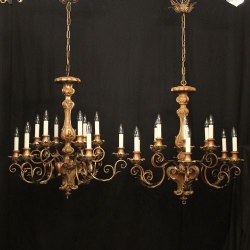 florentine pair 12 light polychrome chandeliers - CATEGORY: ANTIQUE LIGHTING - DATED 1930