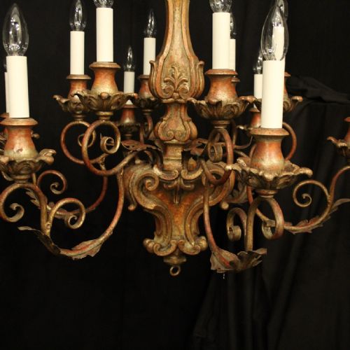 FLORENTINE PAIR 12 LIGHT POLYCHROME CHANDELIERS - ADDITIONAL PHOTO 2