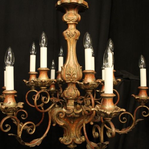 FLORENTINE PAIR 12 LIGHT POLYCHROME CHANDELIERS - ADDITIONAL PHOTO 6