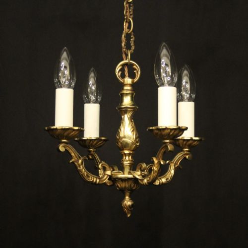 french gilded brass 4 light chandelier - CATEGORY: ANTIQUE LIGHTING - DATED 1930