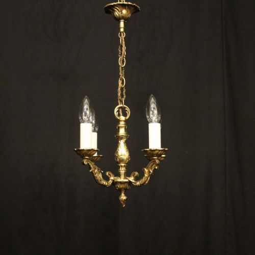 FRENCH GILDED BRASS 4 LIGHT CHANDELIER - ADDITIONAL PHOTO 1