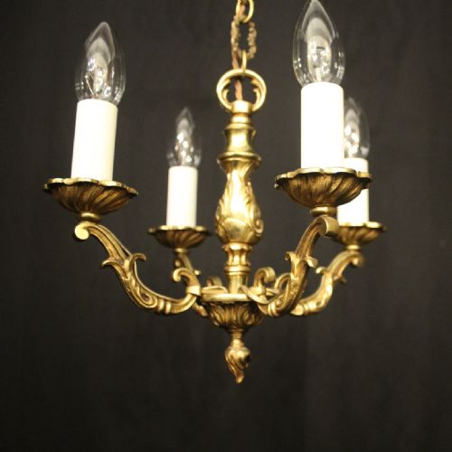 FRENCH GILDED BRASS 4 LIGHT CHANDELIER - ADDITIONAL PHOTO 2