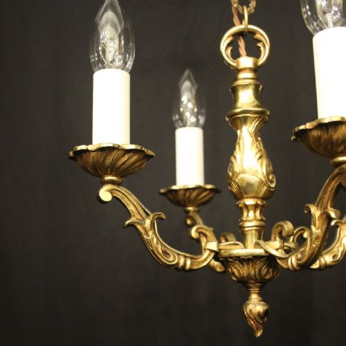 FRENCH GILDED BRASS 4 LIGHT CHANDELIER - ADDITIONAL PHOTO 3