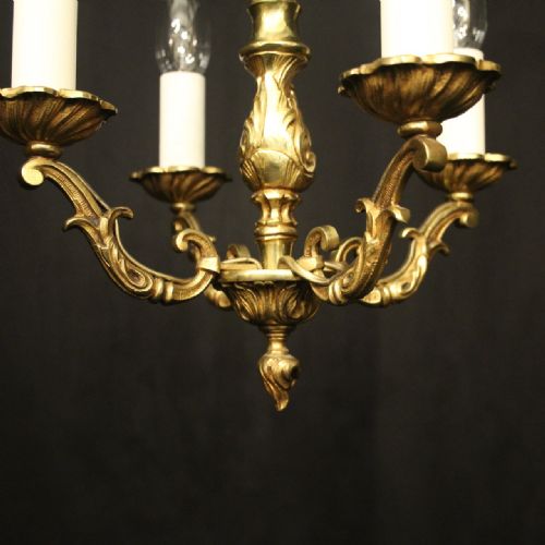 FRENCH GILDED BRASS 4 LIGHT CHANDELIER - ADDITIONAL PHOTO 6