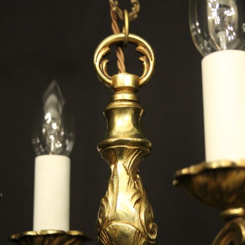 FRENCH GILDED BRASS 4 LIGHT CHANDELIER - ADDITIONAL PHOTO 7