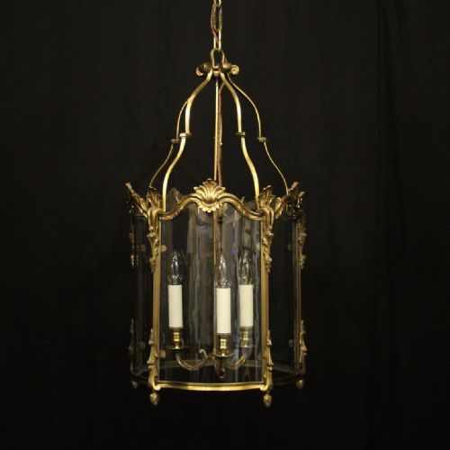 french 19th c gilded bronze triple light antique lantern - CATEGORY: ANTIQUE LIGHTING - DATED 19TH CENTURY