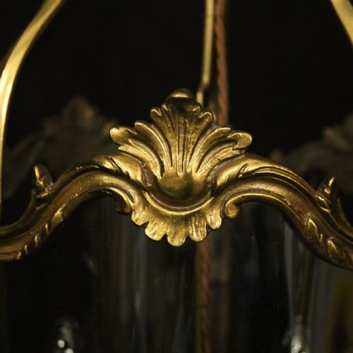 FRENCH 19TH C GILDED BRONZE TRIPLE LIGHT ANTIQUE LANTERN - ADDITIONAL PHOTO 2