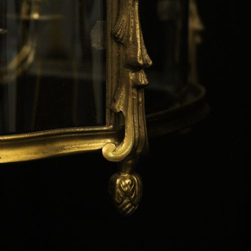 FRENCH 19TH C GILDED BRONZE TRIPLE LIGHT ANTIQUE LANTERN - ADDITIONAL PHOTO 7