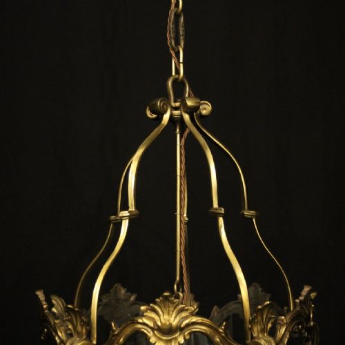FRENCH 19TH C GILDED BRONZE TRIPLE LIGHT ANTIQUE LANTERN - ADDITIONAL PHOTO 8