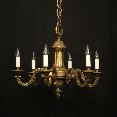 french gilded bronze 6 light antique chandelier - CATEGORY: ANTIQUE LIGHTING - DATED 19TH CENTURY