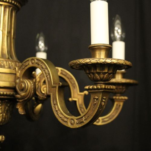 FRENCH GILDED BRONZE 6 LIGHT ANTIQUE CHANDELIER - ADDITIONAL PHOTO 1