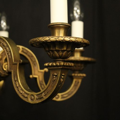 FRENCH GILDED BRONZE 6 LIGHT ANTIQUE CHANDELIER - ADDITIONAL PHOTO 2