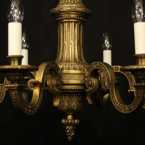FRENCH GILDED BRONZE 6 LIGHT ANTIQUE CHANDELIER - ADDITIONAL PHOTO 3