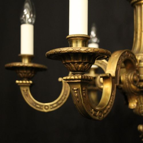 FRENCH GILDED BRONZE 6 LIGHT ANTIQUE CHANDELIER - ADDITIONAL PHOTO 4