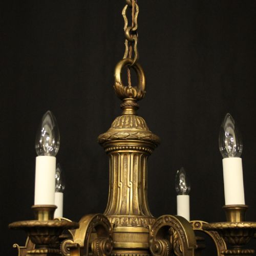 FRENCH GILDED BRONZE 6 LIGHT ANTIQUE CHANDELIER - ADDITIONAL PHOTO 5