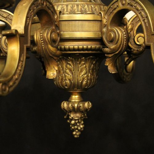 FRENCH GILDED BRONZE 6 LIGHT ANTIQUE CHANDELIER - ADDITIONAL PHOTO 6
