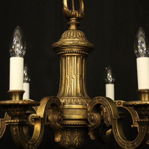FRENCH GILDED BRONZE 6 LIGHT ANTIQUE CHANDELIER - ADDITIONAL PHOTO 8
