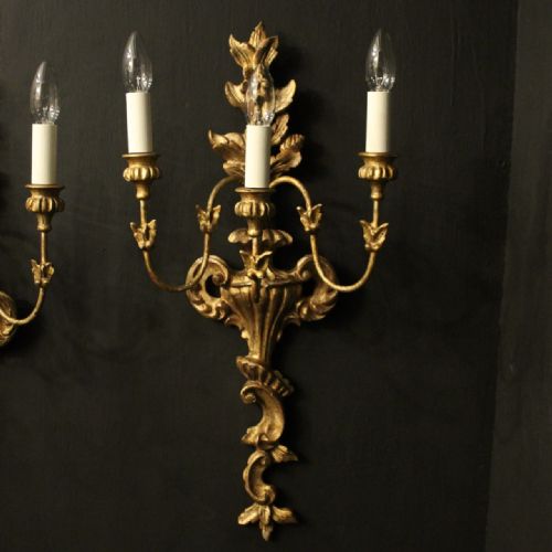 ITALIAN PAIR OF GILTWOOD ANTIQUE WALL LIGHTS - ADDITIONAL PHOTO 1