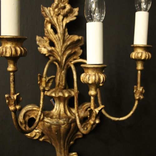ITALIAN PAIR OF GILTWOOD ANTIQUE WALL LIGHTS - ADDITIONAL PHOTO 2