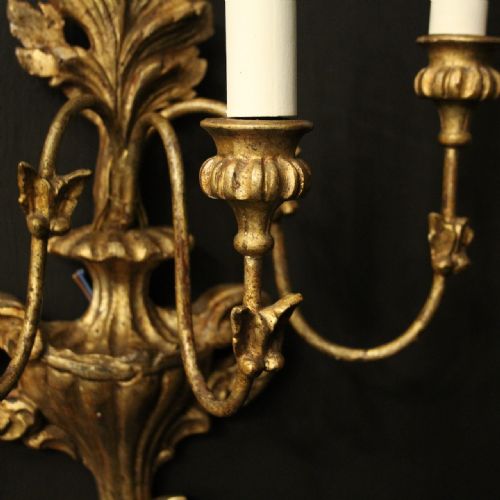 ITALIAN PAIR OF GILTWOOD ANTIQUE WALL LIGHTS - ADDITIONAL PHOTO 3