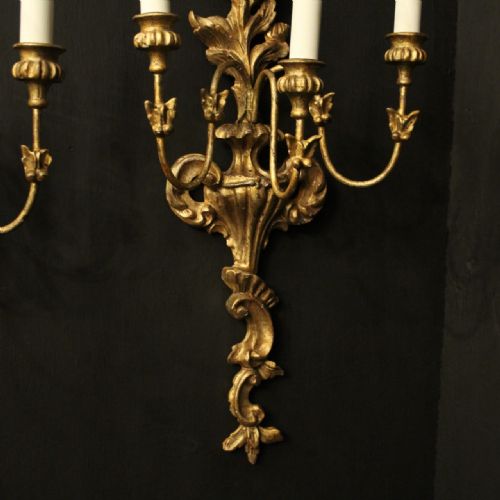 ITALIAN PAIR OF GILTWOOD ANTIQUE WALL LIGHTS - ADDITIONAL PHOTO 4