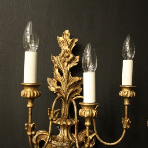 ITALIAN PAIR OF GILTWOOD ANTIQUE WALL LIGHTS - ADDITIONAL PHOTO 5