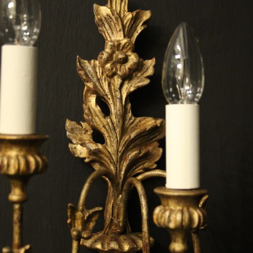 ITALIAN PAIR OF GILTWOOD ANTIQUE WALL LIGHTS - ADDITIONAL PHOTO 6