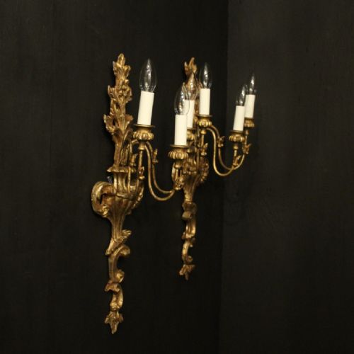 ITALIAN PAIR OF GILTWOOD ANTIQUE WALL LIGHTS - ADDITIONAL PHOTO 9