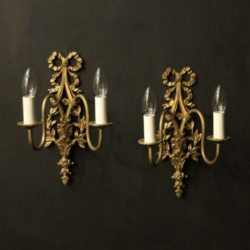 french pair of ribbon twin arm wall lights - CATEGORY: ANTIQUE LIGHTING - DATED 1920