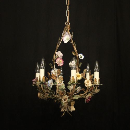 french toleware 6 light antique chandelier - CATEGORY: ANTIQUE LIGHTING - DATED 1920
