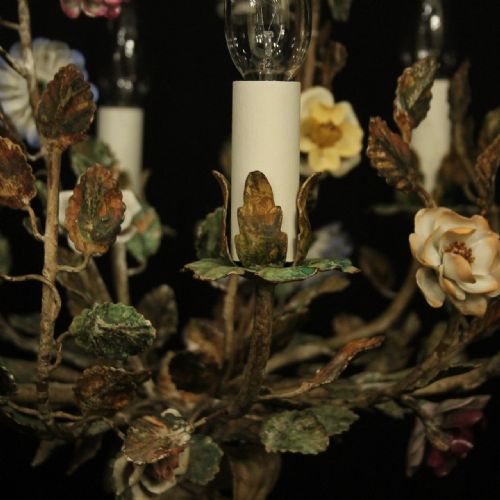 FRENCH TOLEWARE 6 LIGHT ANTIQUE CHANDELIER - ADDITIONAL PHOTO 4