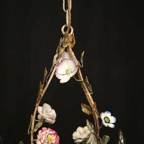 FRENCH TOLEWARE 6 LIGHT ANTIQUE CHANDELIER - ADDITIONAL PHOTO 6