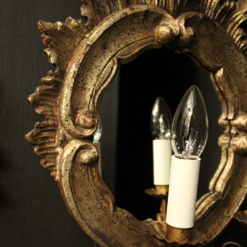 ITALIAN PAIR SILVER GILTWOOD ANTIQUE GIRANDOLES - ADDITIONAL PHOTO 2