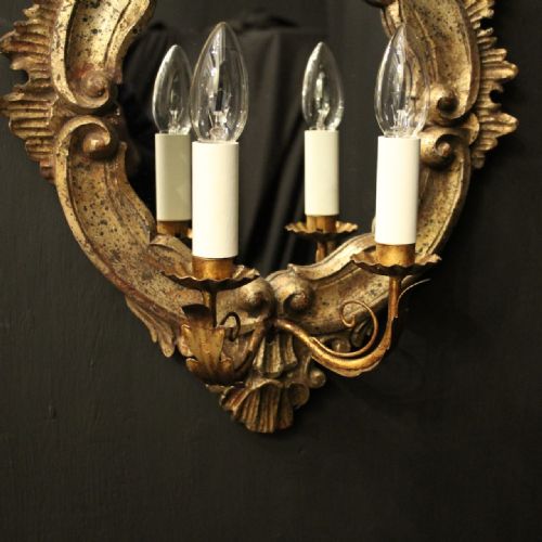 ITALIAN PAIR SILVER GILTWOOD ANTIQUE GIRANDOLES - ADDITIONAL PHOTO 6
