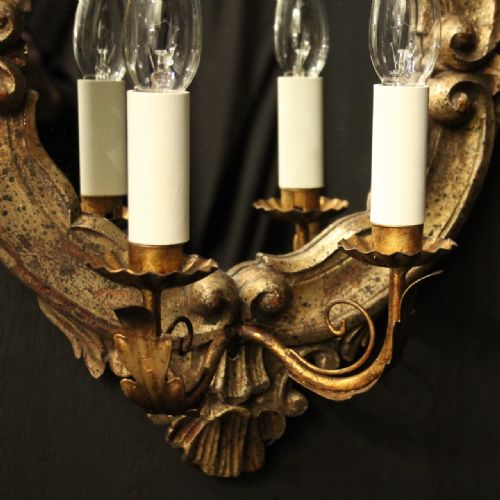 ITALIAN PAIR SILVER GILTWOOD ANTIQUE GIRANDOLES - ADDITIONAL PHOTO 7