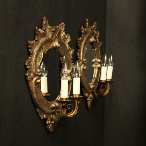 ITALIAN PAIR SILVER GILTWOOD ANTIQUE GIRANDOLES - ADDITIONAL PHOTO 8