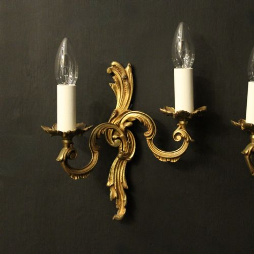 FRENCH PAIR OF GILDED TWIN ARM WALL LIGHTS - ADDITIONAL PHOTO 1