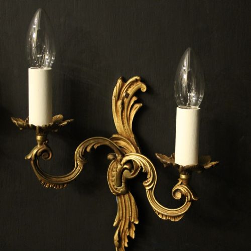 FRENCH PAIR OF GILDED TWIN ARM WALL LIGHTS - ADDITIONAL PHOTO 2