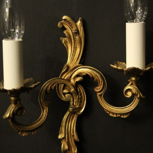 FRENCH PAIR OF GILDED TWIN ARM WALL LIGHTS - ADDITIONAL PHOTO 3