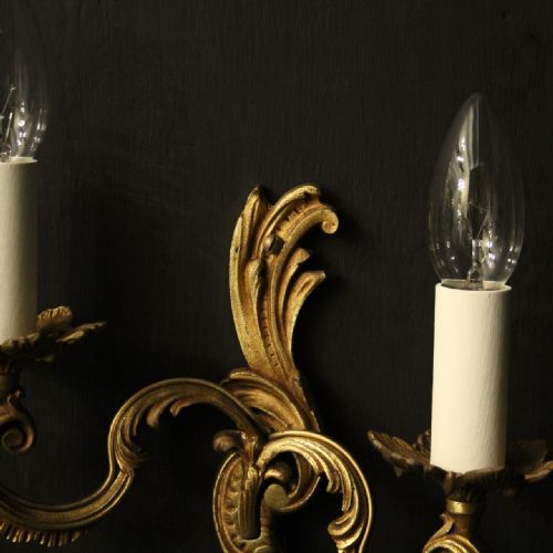 FRENCH PAIR OF GILDED TWIN ARM WALL LIGHTS - ADDITIONAL PHOTO 4