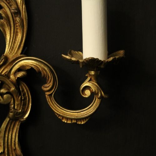FRENCH PAIR OF GILDED TWIN ARM WALL LIGHTS - ADDITIONAL PHOTO 5