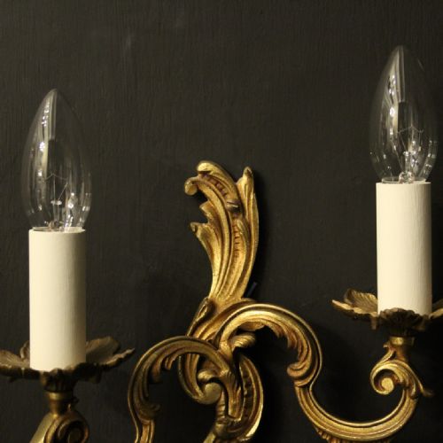 FRENCH PAIR OF GILDED TWIN ARM WALL LIGHTS - ADDITIONAL PHOTO 7