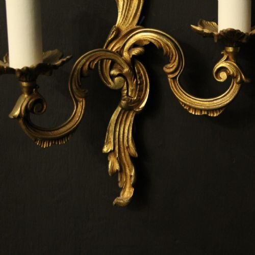 FRENCH PAIR OF GILDED TWIN ARM WALL LIGHTS - ADDITIONAL PHOTO 8