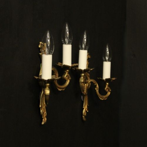 FRENCH PAIR OF GILDED TWIN ARM WALL LIGHTS - ADDITIONAL PHOTO 9