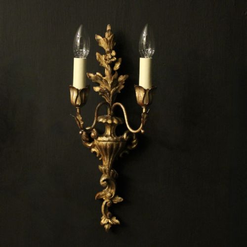 ITALIAN PAIR OF GILTWOOD ANTIQUE WALL LIGHTS - ADDITIONAL PHOTO 1